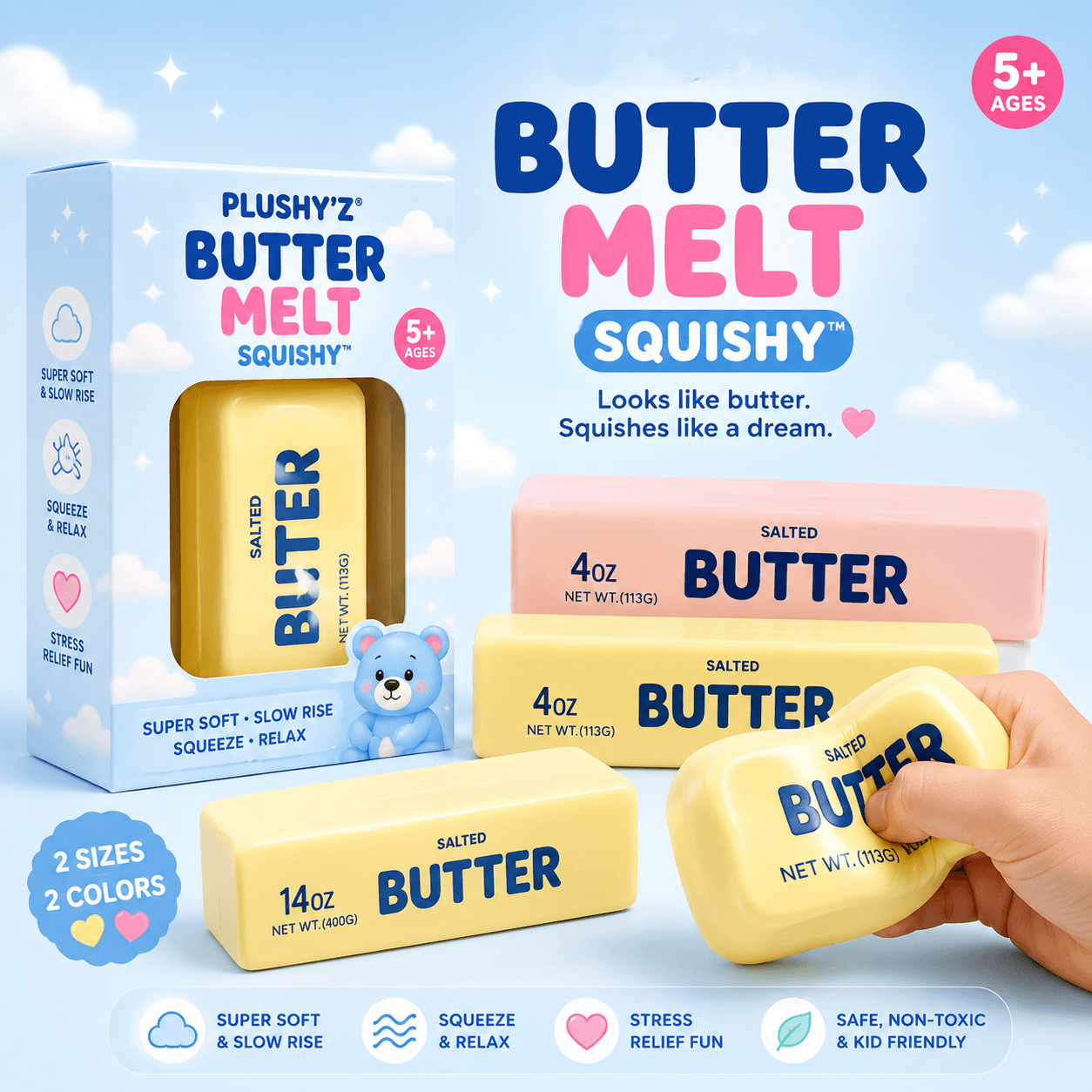 PLUSHY'Z® Butter Melt Squishy – Stress-Relief Toy