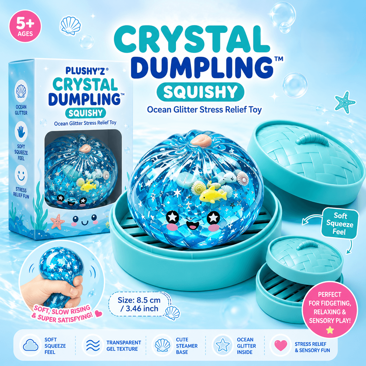 PLUSHY'Z® Crystal Dumpling Squishy – Stress-Relief Toy