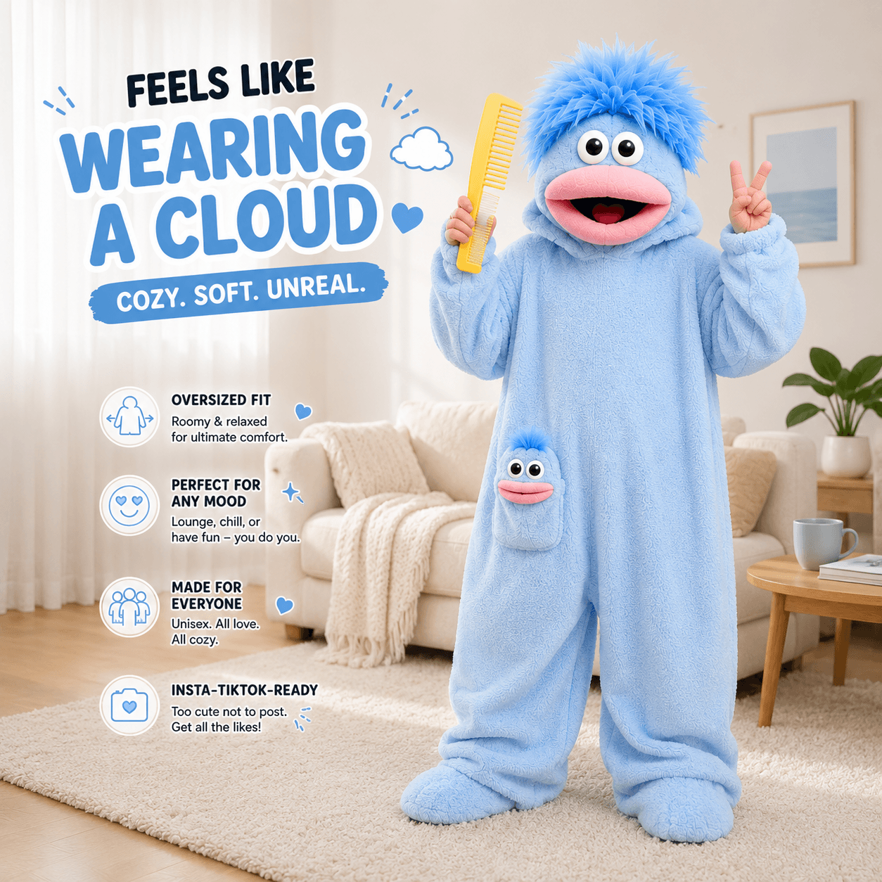 Big-Mouth Froggy™ Plush Onesie -SkyBlue