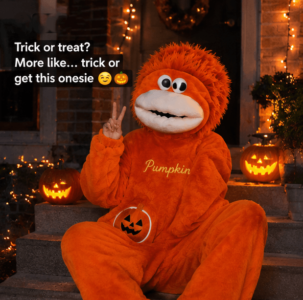 Big-Mouth Froggy™ Plush Onesie - Pumpkin Halloween