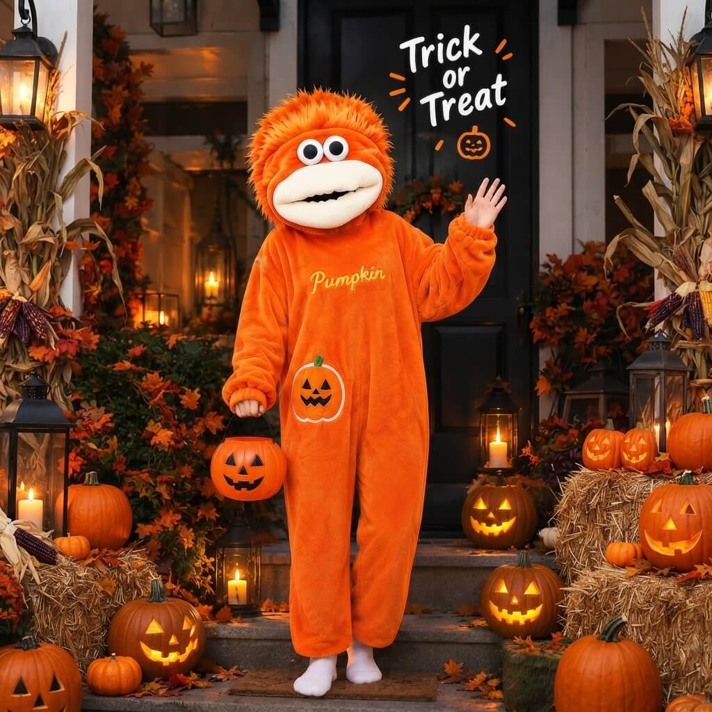 Big-Mouth Froggy™ Plush Onesie - Pumpkin Halloween