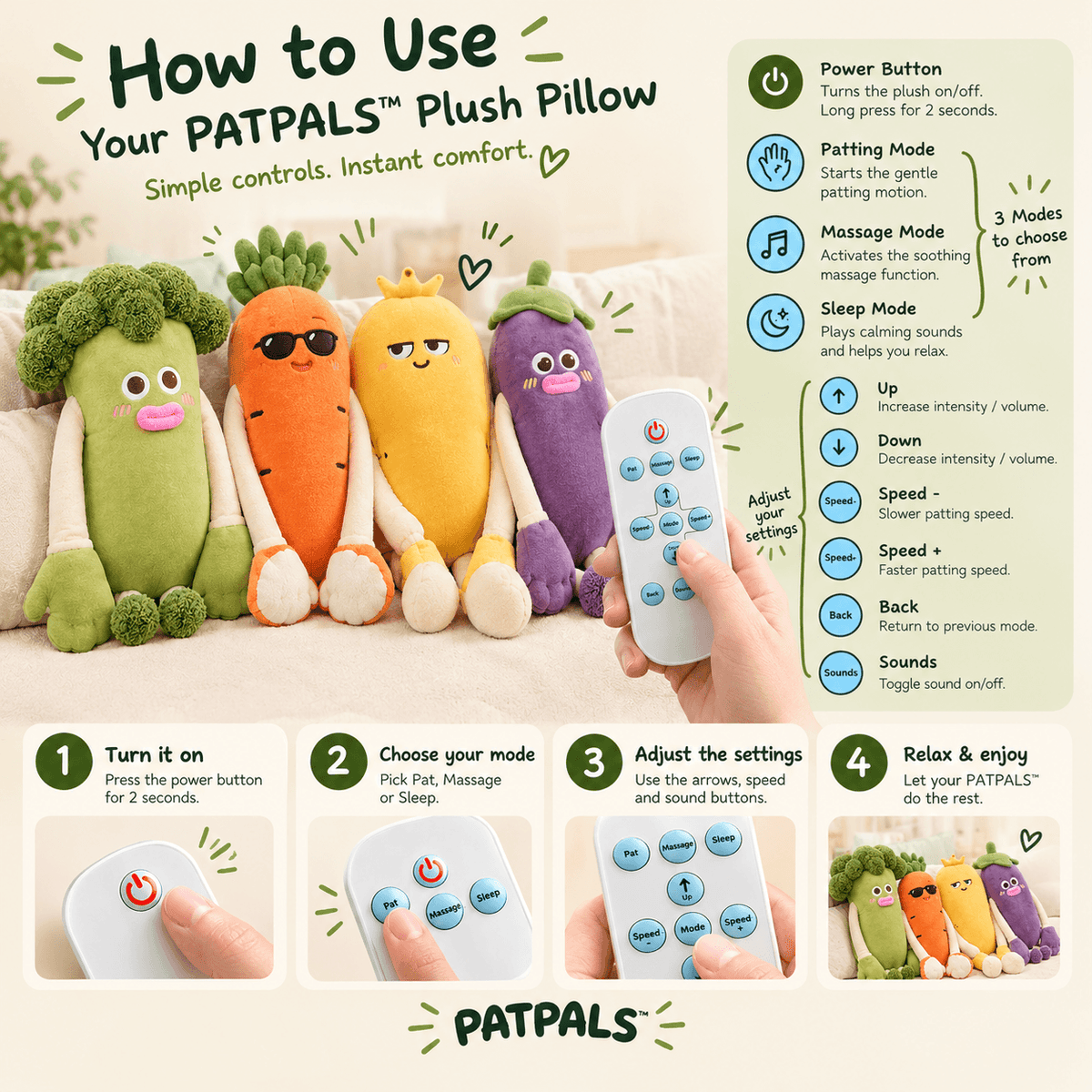 PatPals™ Carrot Patting Plush Pillow