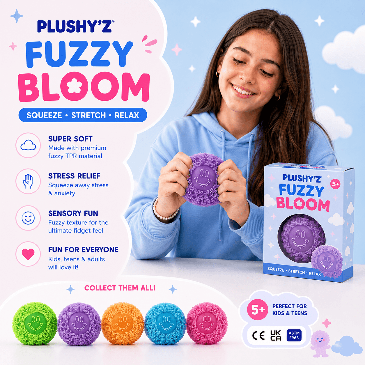 PLUSHY'Z® Fuzzy Bloom – Squishy Stress-Relief Toy