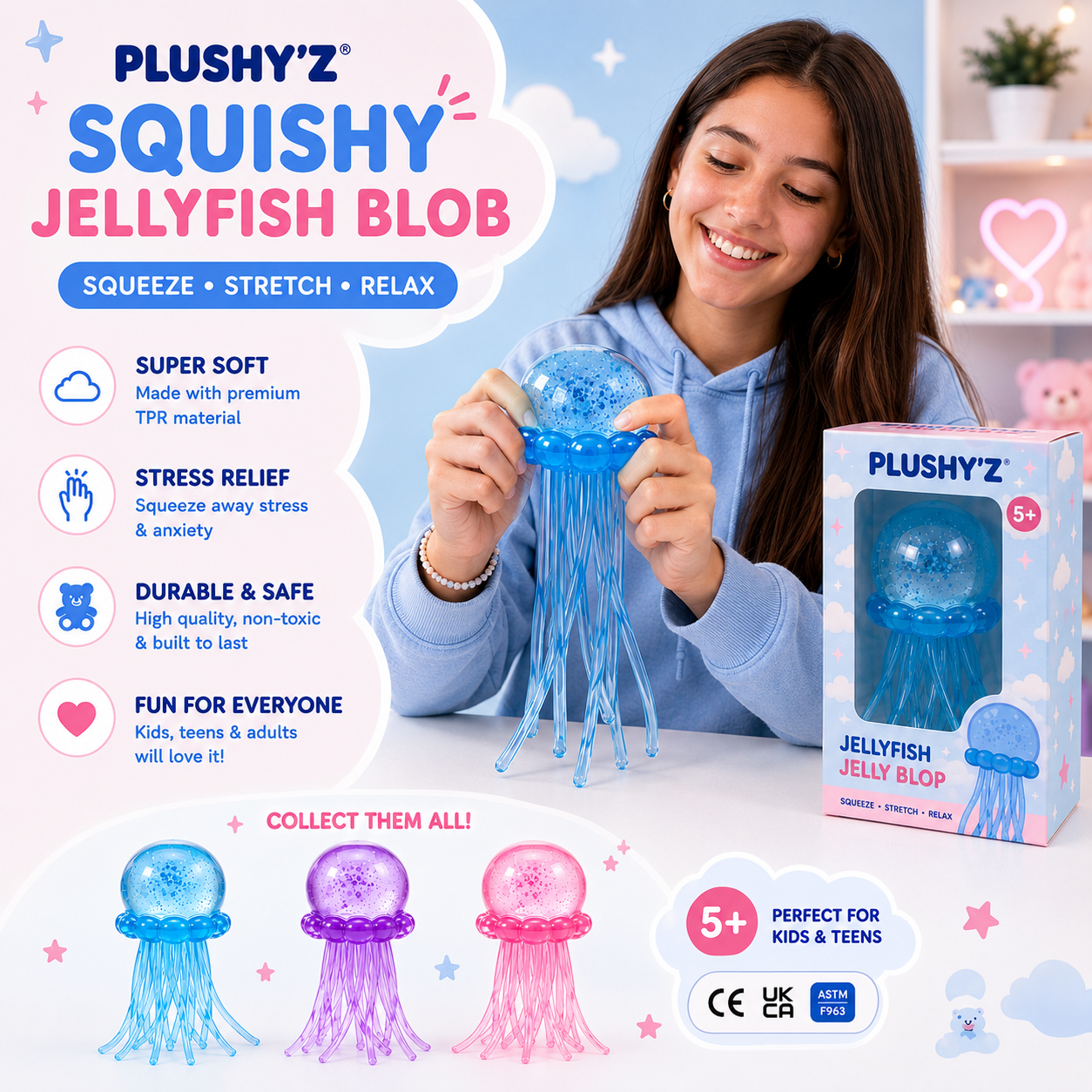 PLUSHY'Z® Jellyfish Blob – Sensory Stress-Relief Toy