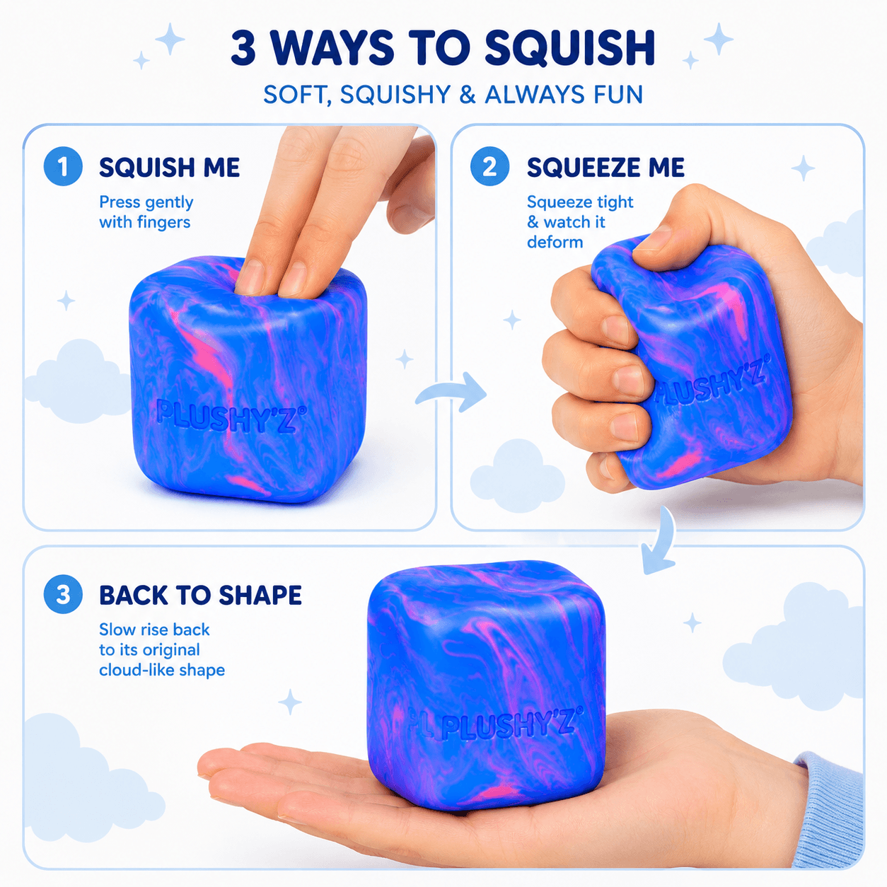 PLUSHY'Z® Marble Cloud Cube – Squishy Stress-Relief Toy